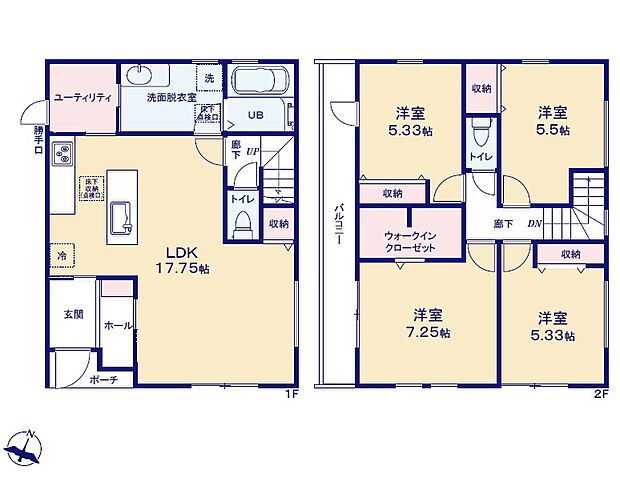 ＜間取図＞家事動線がスムーズなアイランドキッチンです。