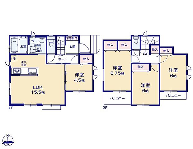 <間取図>全居室南向きの4LDKです。