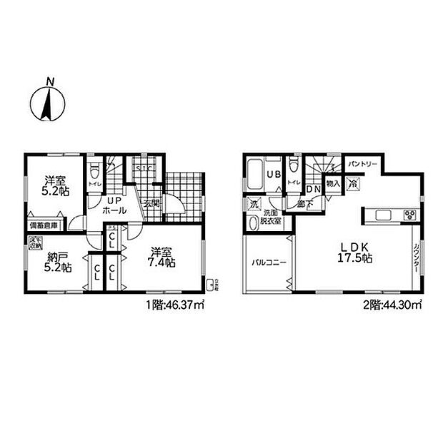 <間取図>シューズイン&パントリー等の収納が豊富です。