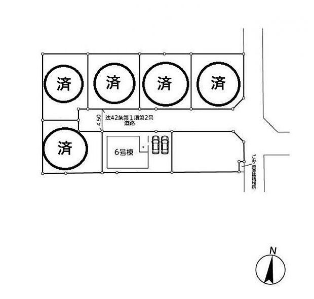 ＜全体区画図＞全7棟　6号棟　カースペース並列2台駐車可能