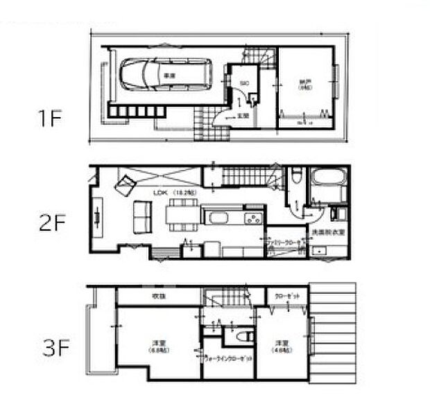 <間取図>シューズインやウォークインクローゼット等の収納豊富です。