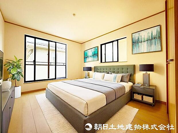 ＜主寝室＞バルコニーに面した明るい主寝室7帖です。（家具イメージ）