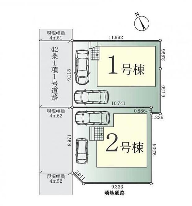 ＜全体区画図＞全2棟　1号棟