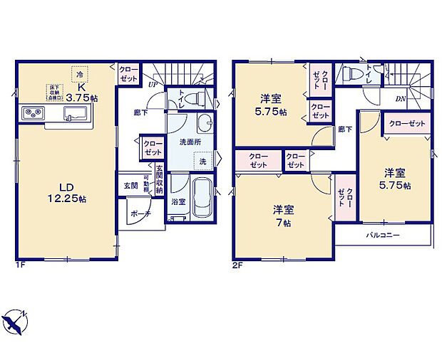＜間取図＞各所に収納がある収納豊富な3ＬＤＫ