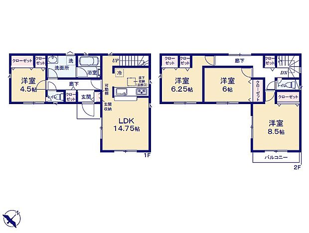 <間取図>全室フローリングの4LDKです。