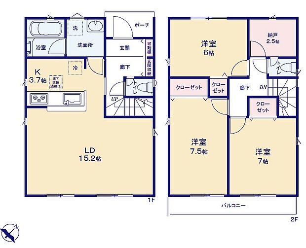 <間取図>全居室6帖以上の広さがある3LDKの間取です。
