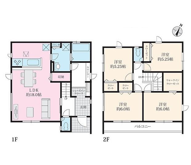 <間取図>ウォークスルー洗面室が魅力の4LDKです。