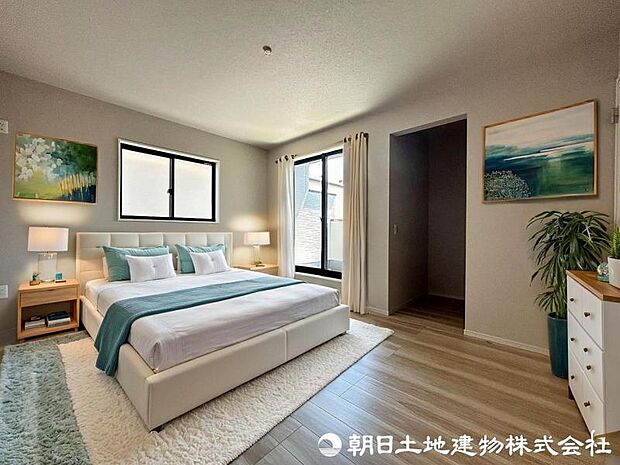＜主寝室＞バルコニーに面した明るい主寝室9.3帖です。（家具イメージ）