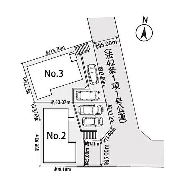 ＜区画図＞カースペース車並列2台駐車可能
