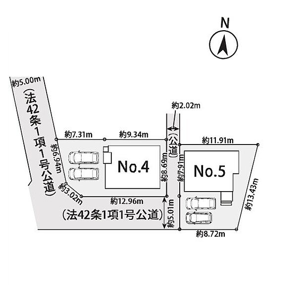 ＜区画図＞ゆとりの敷地面積39坪　カースペース並列2台も魅力です。