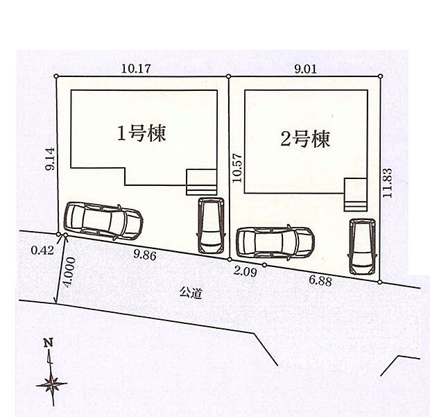 <全体区画図>全2棟 1号棟