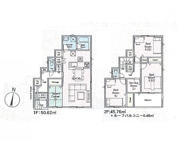 <間取図>LDK16帖+タタミコーナー3帖が一体で使える3LDK