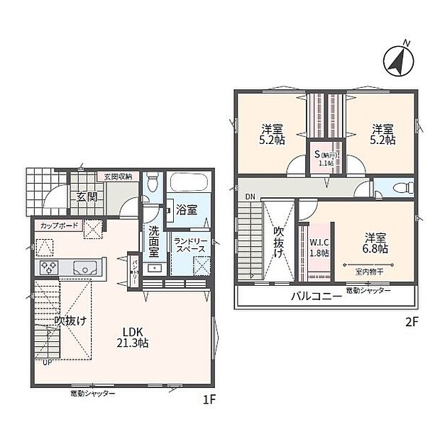 ＜間取図＞広々としているＬＤＫ21帖＆光が降り注ぐ吹き抜けのある3ＬＤＫ