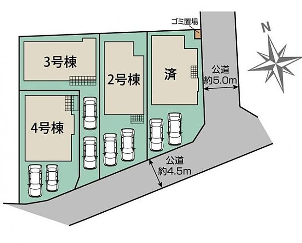 ＜全体区画図＞全4号棟　2号棟　カースペース並列2台駐車可能