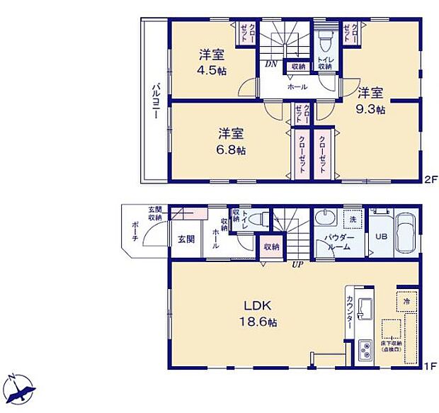 ＜間取図＞2階の洋室に間仕切壁を造って4ＬＤＫに変更可能（別途費用）