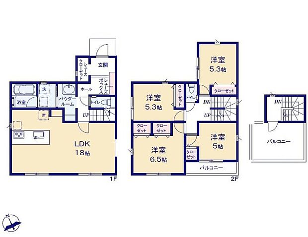 ＜間取図＞ベビーカーやゴルフバックを置けるシューズインクロークのある4ＬＤＫ