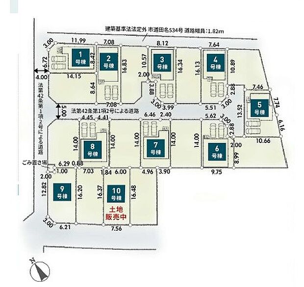 <全体区画図>全10棟 8号棟 カースペース並列2台