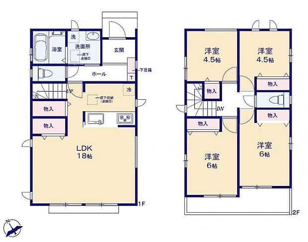 ＜間取図＞お子様の顔が見えるリビングイン階段が魅力の4ＬＤＫ