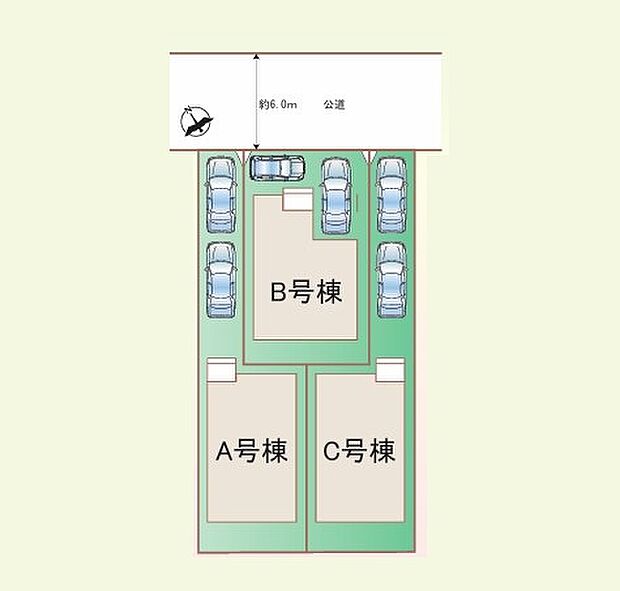 ＜全体区画図＞全3棟　C号棟　カースペース2台有り