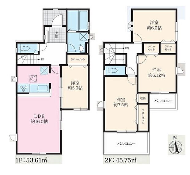 <間取図>南向きの広い2面バルコニーがある4LDK