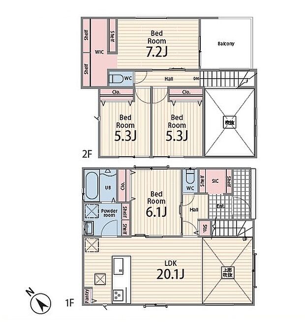 ＜間取図＞シューズイン＆ウォークインクローゼット等の収納が豊富な4ＬＤＫ