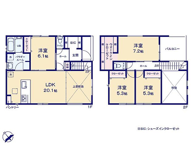 ＜間取図＞シューズイン＆ウォークインクローゼット等の収納が豊富な4ＬＤＫ