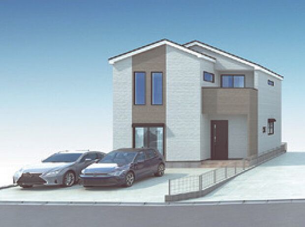 ＜完成予想イメージパース＞広々とした土地50坪でカースペース並列駐車が可能です。