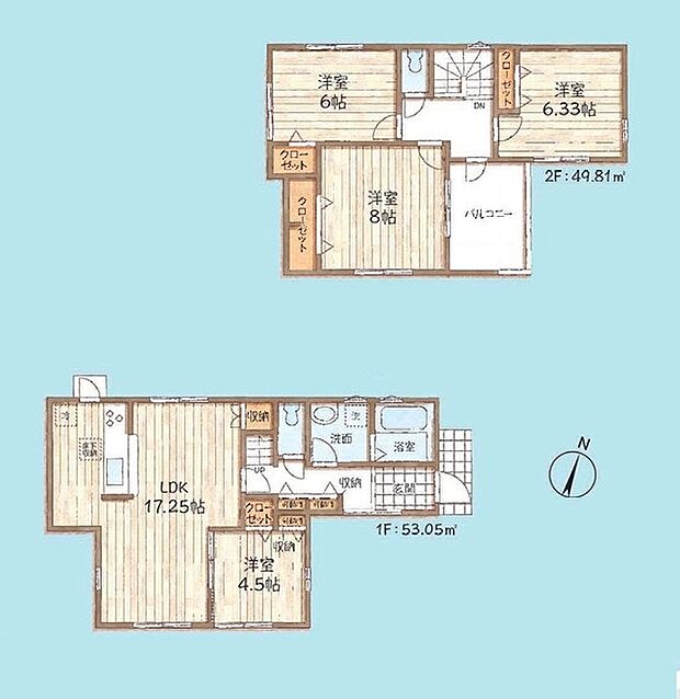 ＜間取図＞広いバルコニーのある4ＬＤＫ