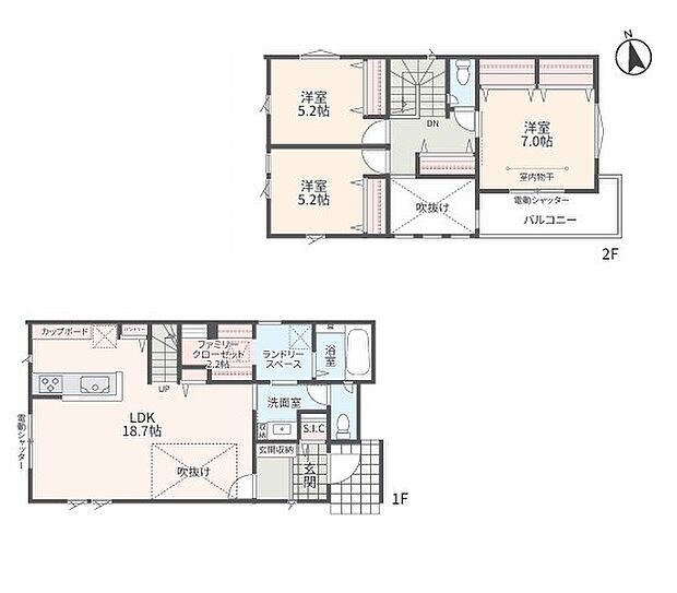<間取図>家族で使えるファミリークローゼットが魅力の3LDK