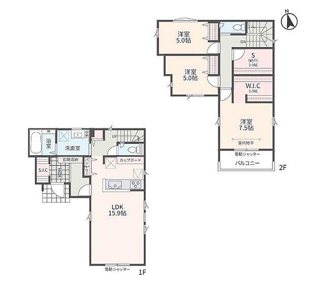<間取図>収納が豊富な3LDKの間取です。