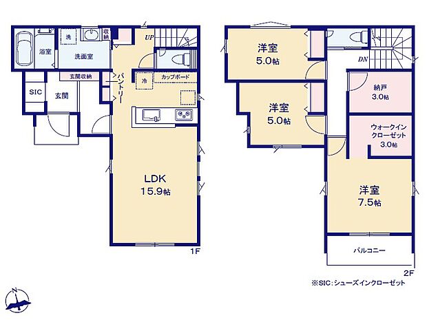 ＜間取図＞収納が豊富な3ＬＤＫの間取です。