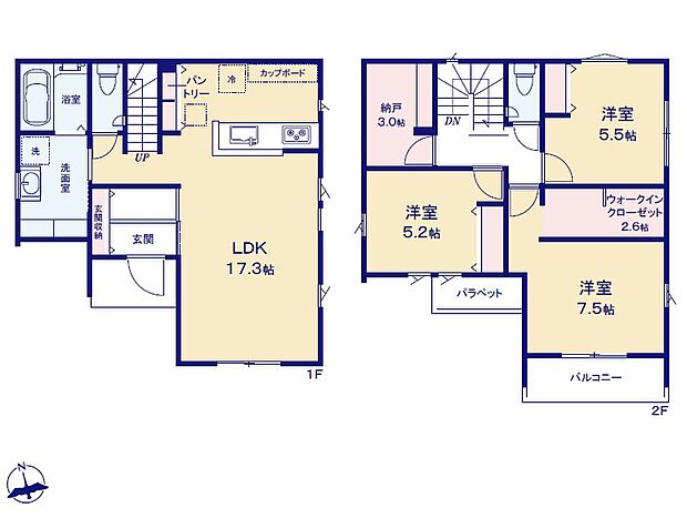 ＜間取図＞ウォークインクローゼットや納戸等の収納が豊富な3ＬＤＫです。