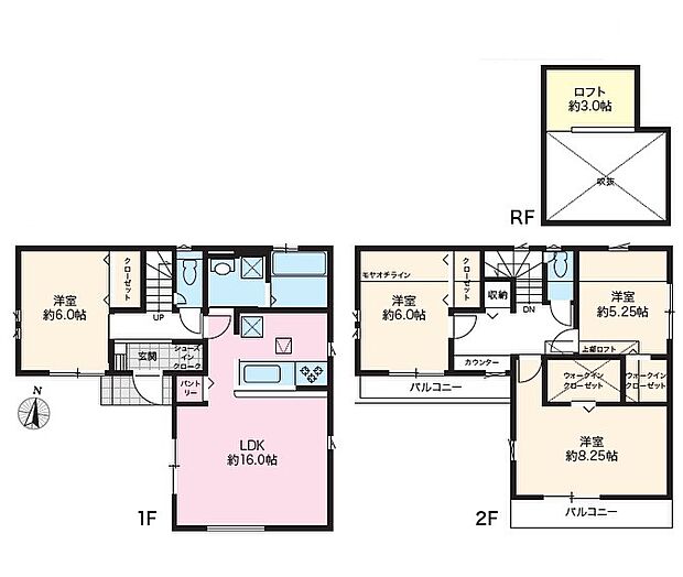 <間取図>ウォークインクローゼット等の収納が豊富な4LDK+ロフト
