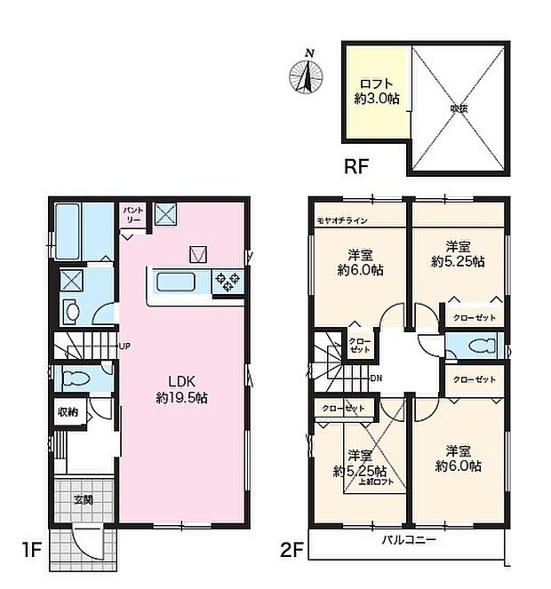<間取図>広々LDK19.5帖&リビングイン階段が魅力の4LDK+ロフト