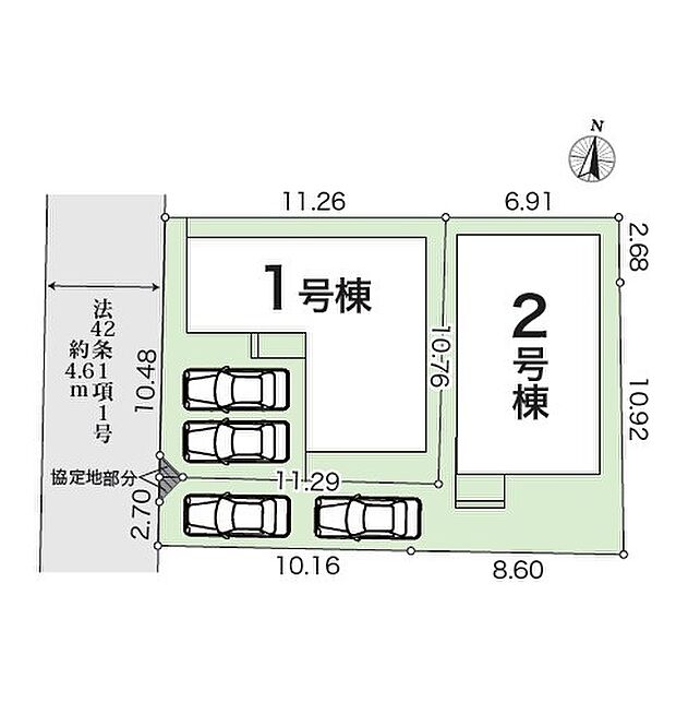 <全体区画図>全2棟 2号棟 カースペース2台有