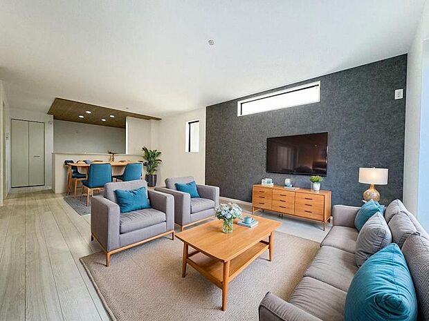 <リビング>広々としているLDK19帖です。(家具イメージ)