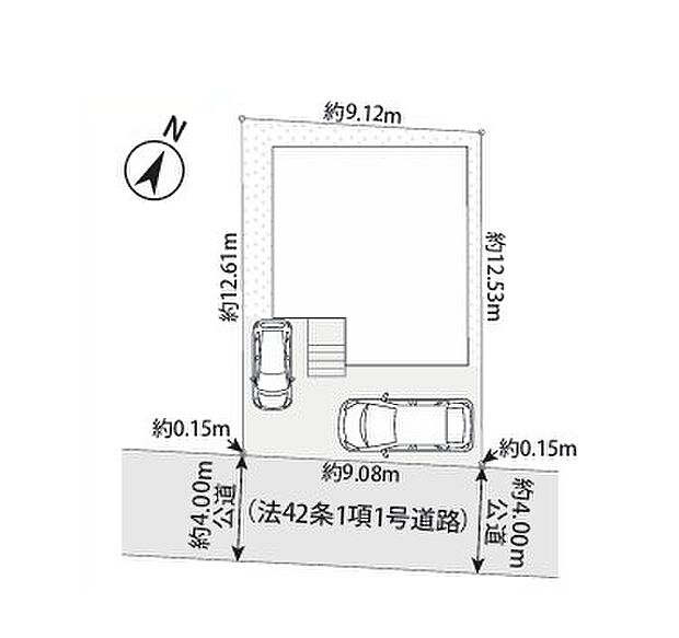 ＜区画図＞カースペース車2台駐車可能です。