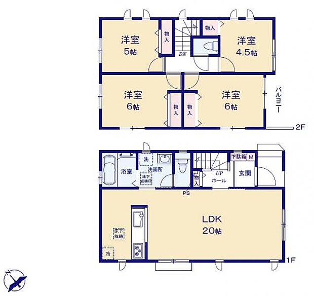 <間取図>広々としているLDK20帖が魅力の4LDK