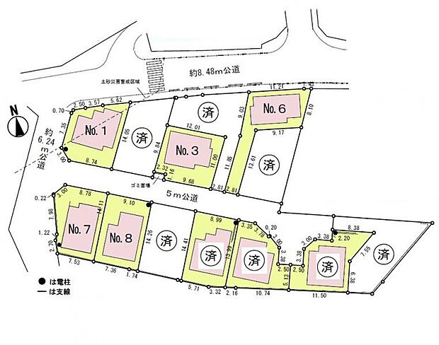 <全体区画図>全13棟開発分譲地内 7号棟 カースペース車2台駐車可能