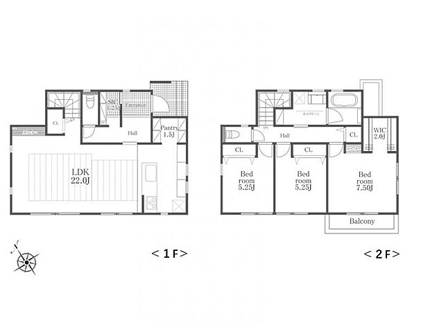 <間取図>広々LDK22帖&リビングイン階段が魅力の3LDKです。