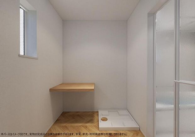 <ランドリースペース完成予想イメージパース>広いランドリーでゆったりとお洗濯物ができます。