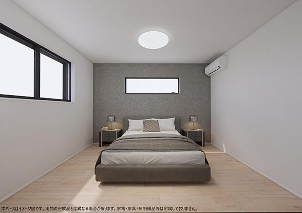 <寝室イメージパース>アクセントクロスがお洒落な寝室6帖です。