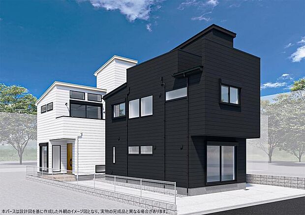 <完成予想イメージパース>区画整理地内の幅員6m道路に面して車のすれ違いも楽にできます。