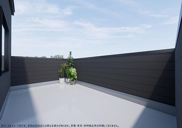 <屋上バルコニーイメージパース>お子様のプールもお楽しみいただける広い屋上には水栓もあります。