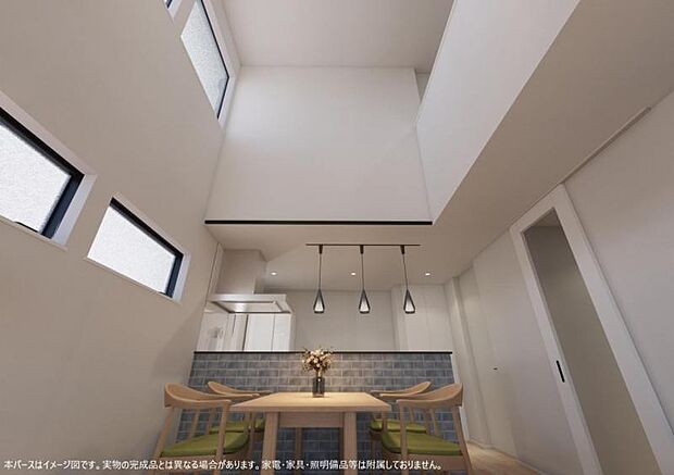 <リビングイメージパース>天井が高く開放感があります。