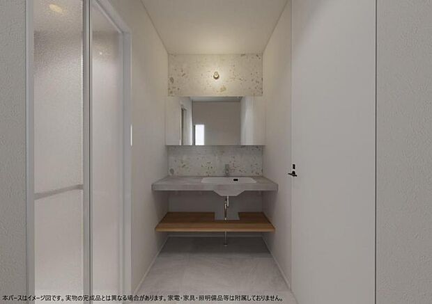 <洗面室イメージパース>お洒落なデザイン洗面で朝が気持ちよくスタートできます。