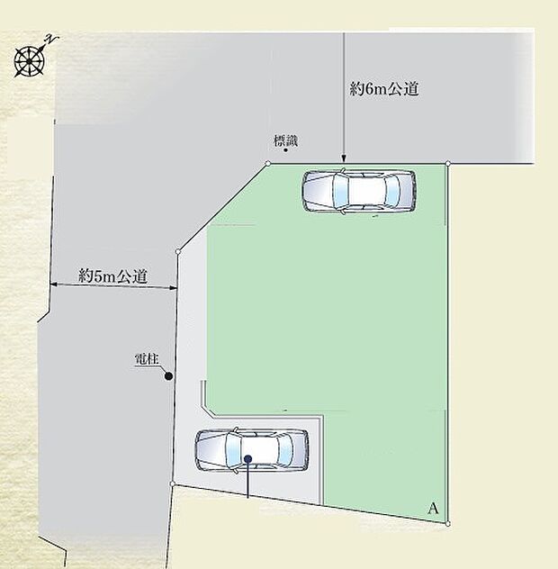 ＜区画図＞角地に面している42坪の敷地です。