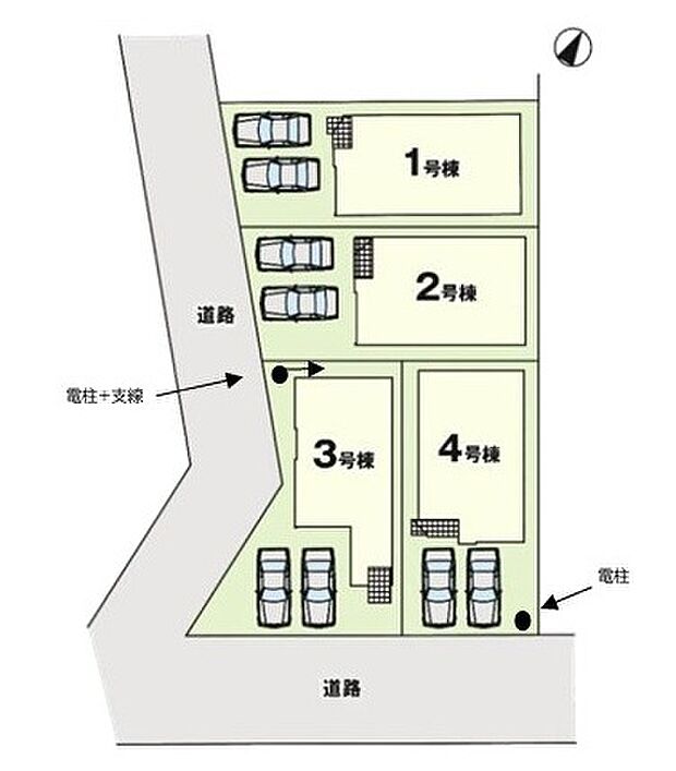 <全体区画図>全4棟 3号棟 カースペース並列2台有