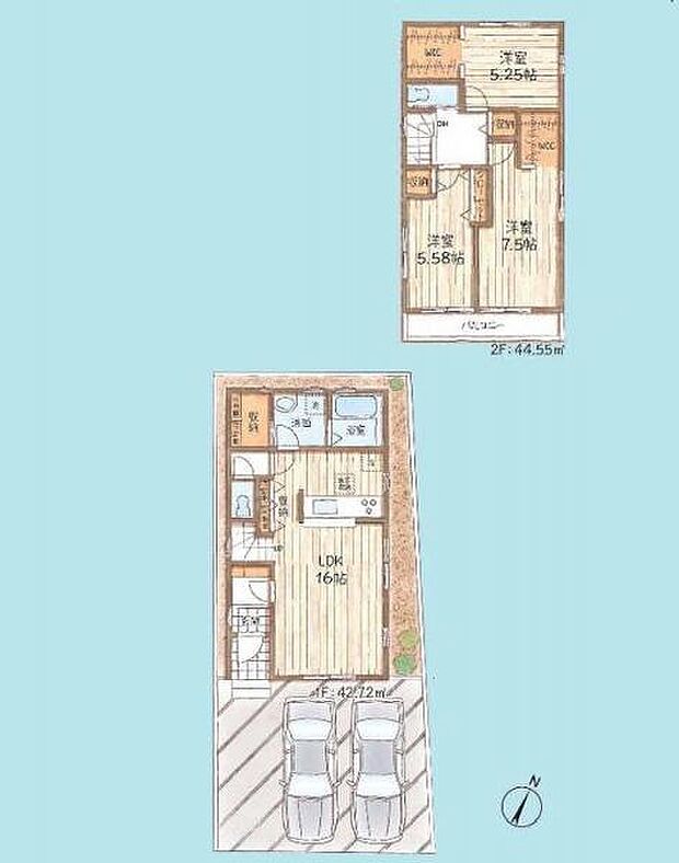 <間取図>ランドリー収納やウォークインクローゼット等の収納が豊富な3LDKの間取です。