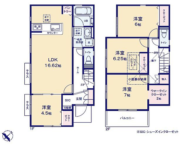 <間取図>小屋裏収納やウォークインクローゼットのある4LDKです。